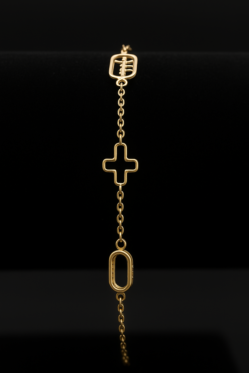 Gold Bracelet – Cross & Oval Design