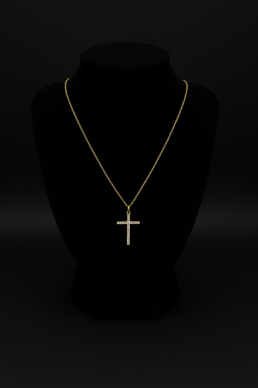 Gold Cross Pendant with Chain – 16mm