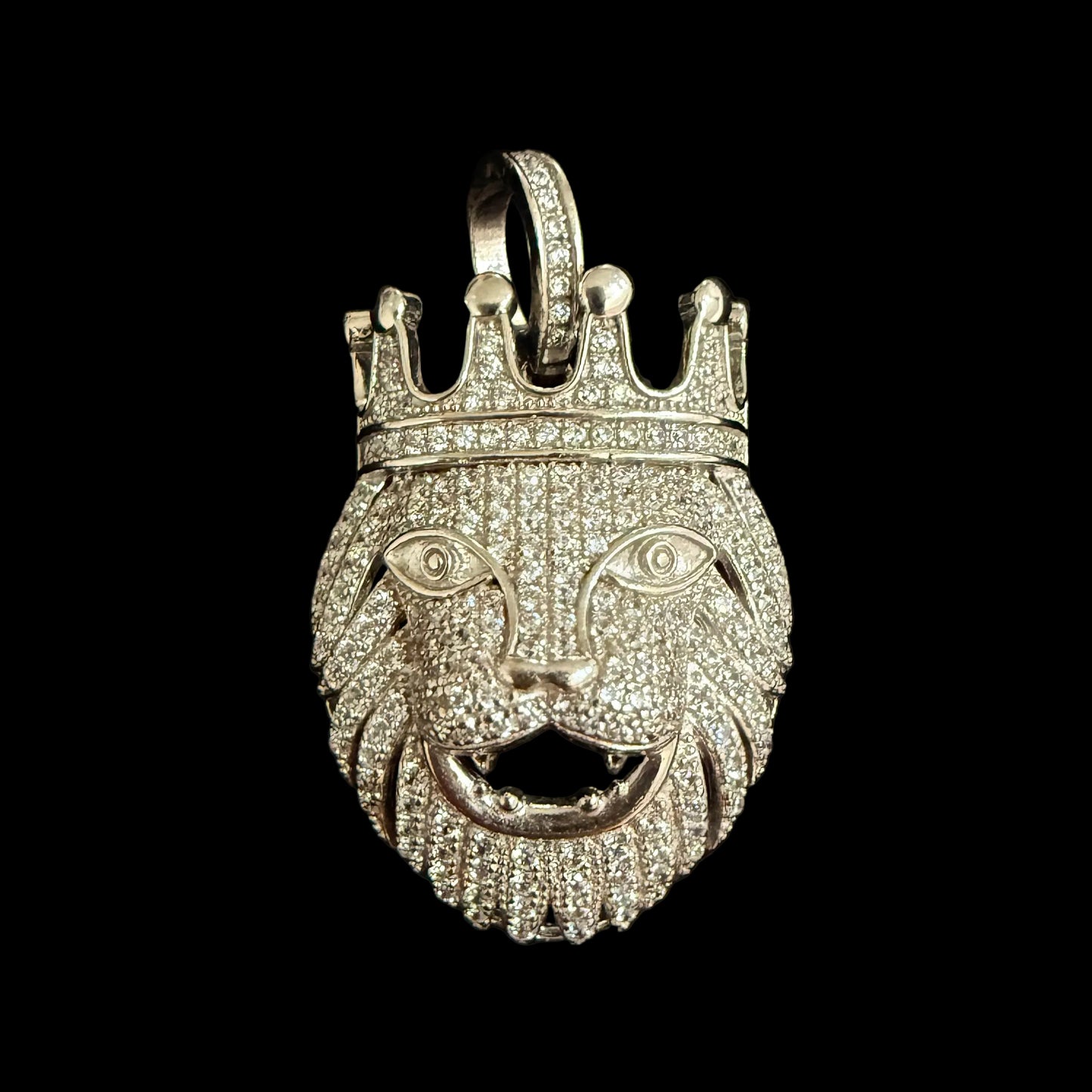 King Lion Pendant – Iced Silver CZ Pendant