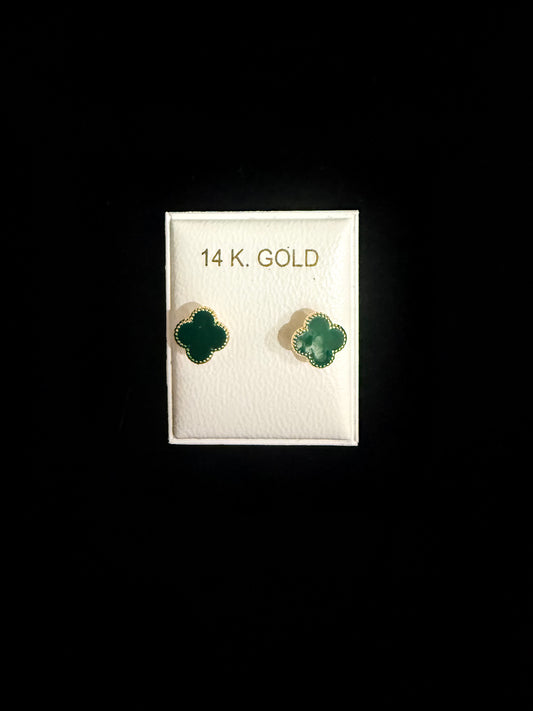 14K Clover Stud Earrings – Green