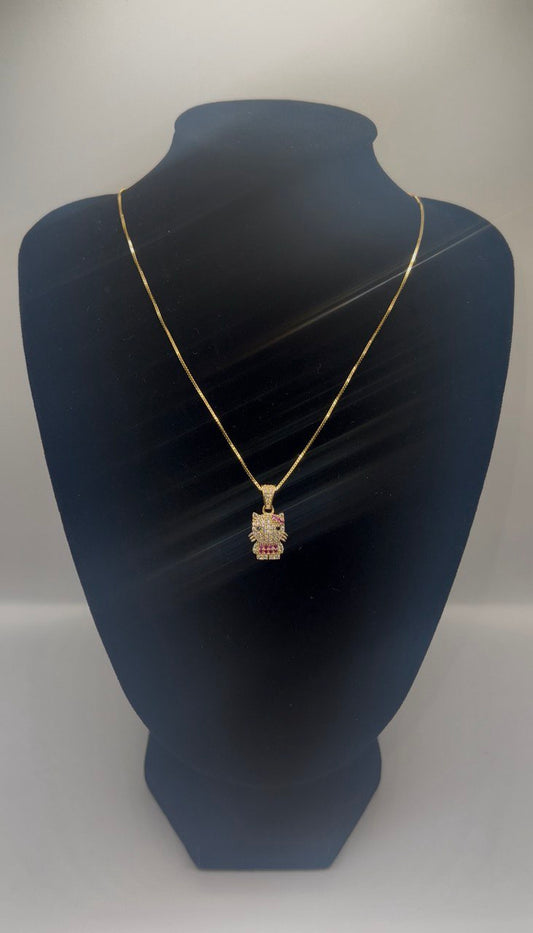 Gold Hello Kitty Pendant with CZ Stones