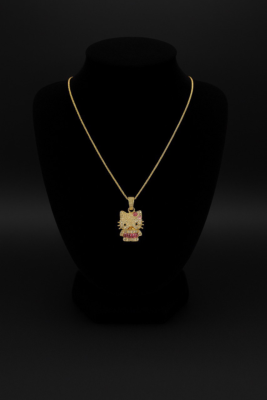 Gold Hello Kitty Pendant with CZ Stones