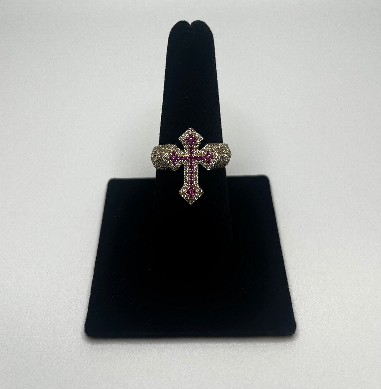 Gold Cross Ring with Ruby Accents