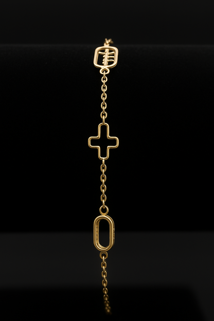 Gold Bracelet – Cross & Oval Design
