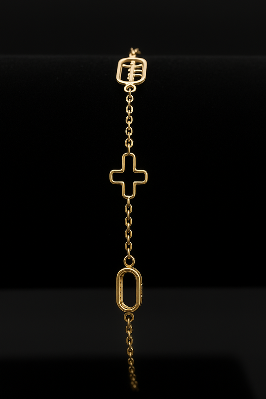 Gold Bracelet – Cross & Oval Design
