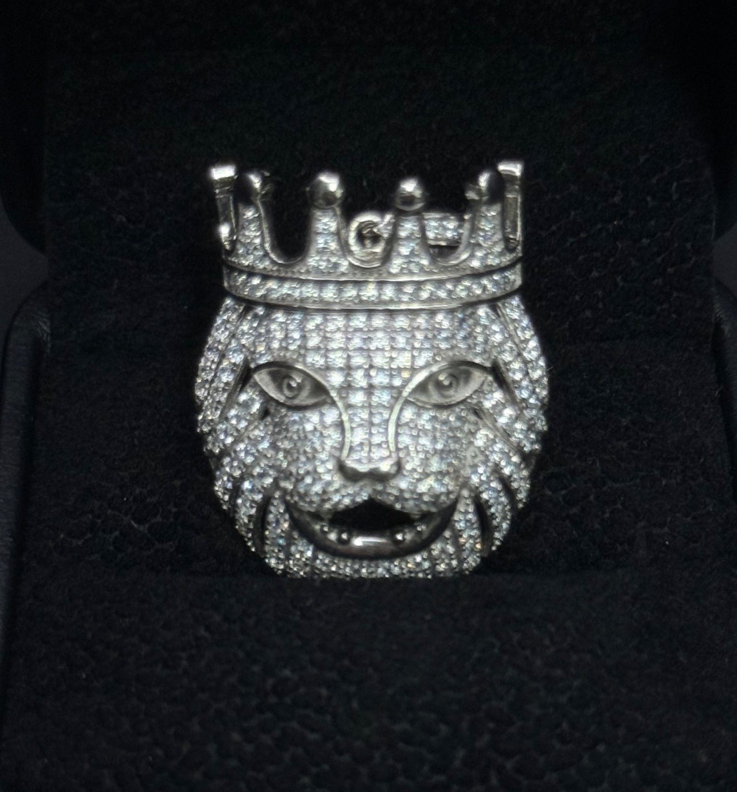 King Lion Pendant – Iced Silver CZ Pendant