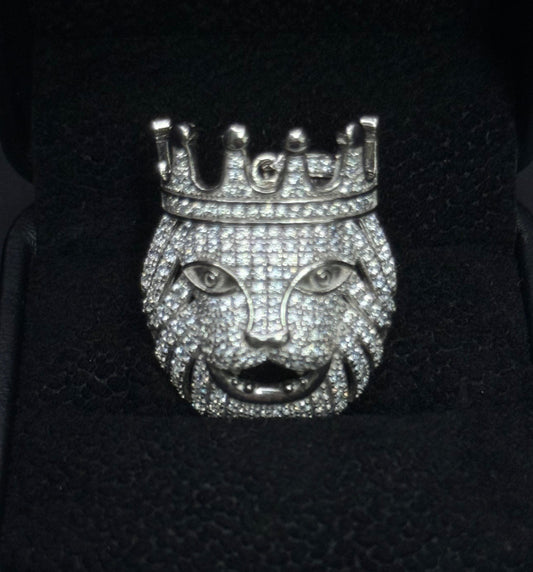 King Lion Pendant – Iced Silver CZ Pendant