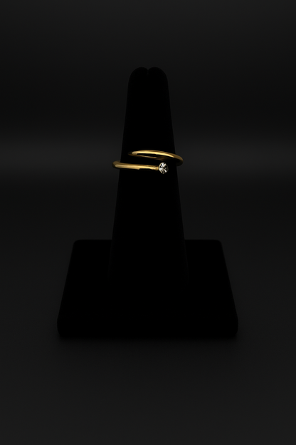 Gold Nail-Style Ring with Cubic Accent