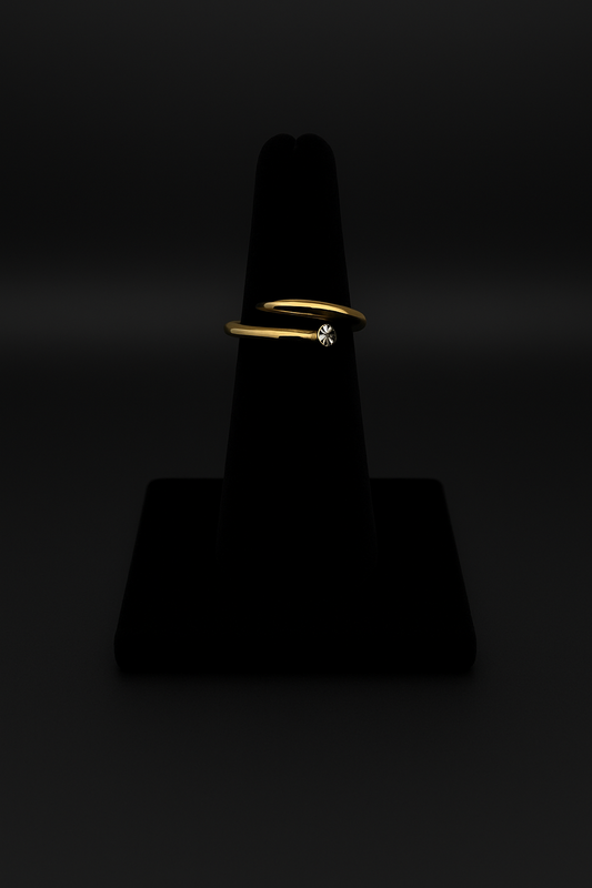Gold Nail-Style Ring with Cubic Accent