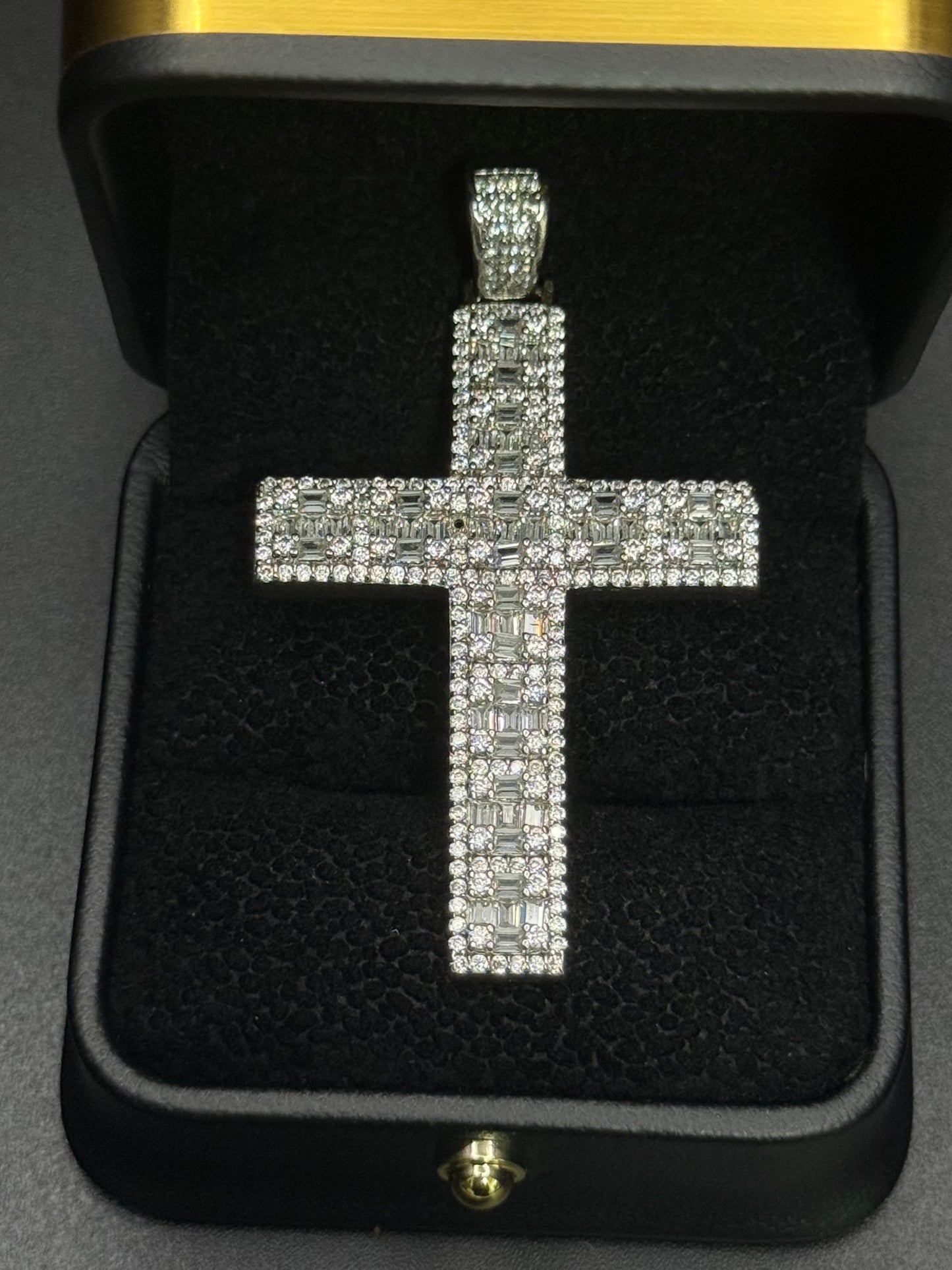 Iced Baguette Cross Pendant – Silver CZ Pendant