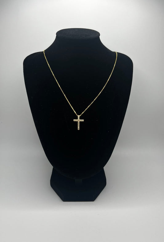 Gold Cross Pendant with Chain – 16mm