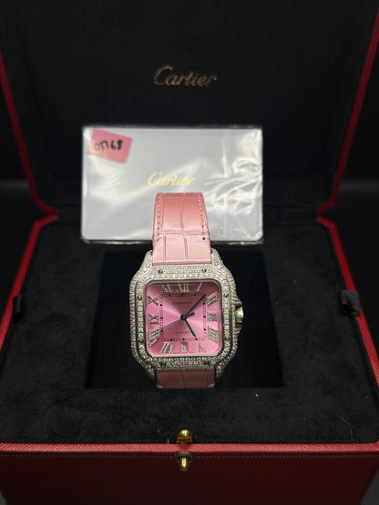Cartier Santos de Cartier Custom Pink Diamond Watch – Automatic