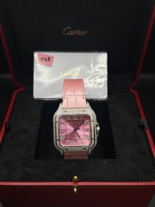 Cartier Santos de Cartier Custom Pink Diamond Watch – Automatic