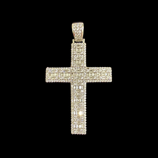 Iced Baguette Cross Pendant – Silver CZ Pendant
