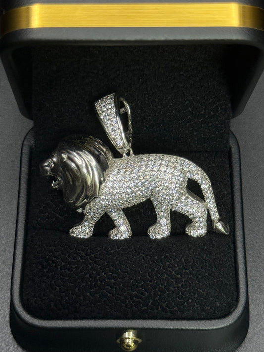 Iced Out Lion Pendant – 925 Sterling Silver CZ Pendant
