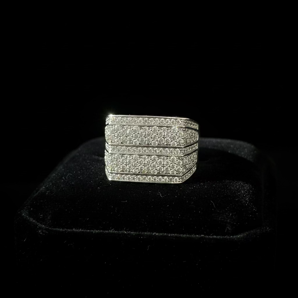 Iced Out Rectangle Ring – 925 Sterling Silver