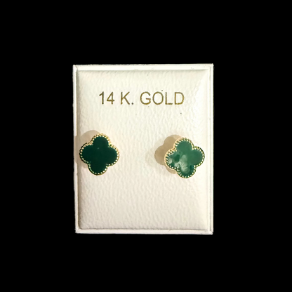 14K Clover Stud Earrings – Green