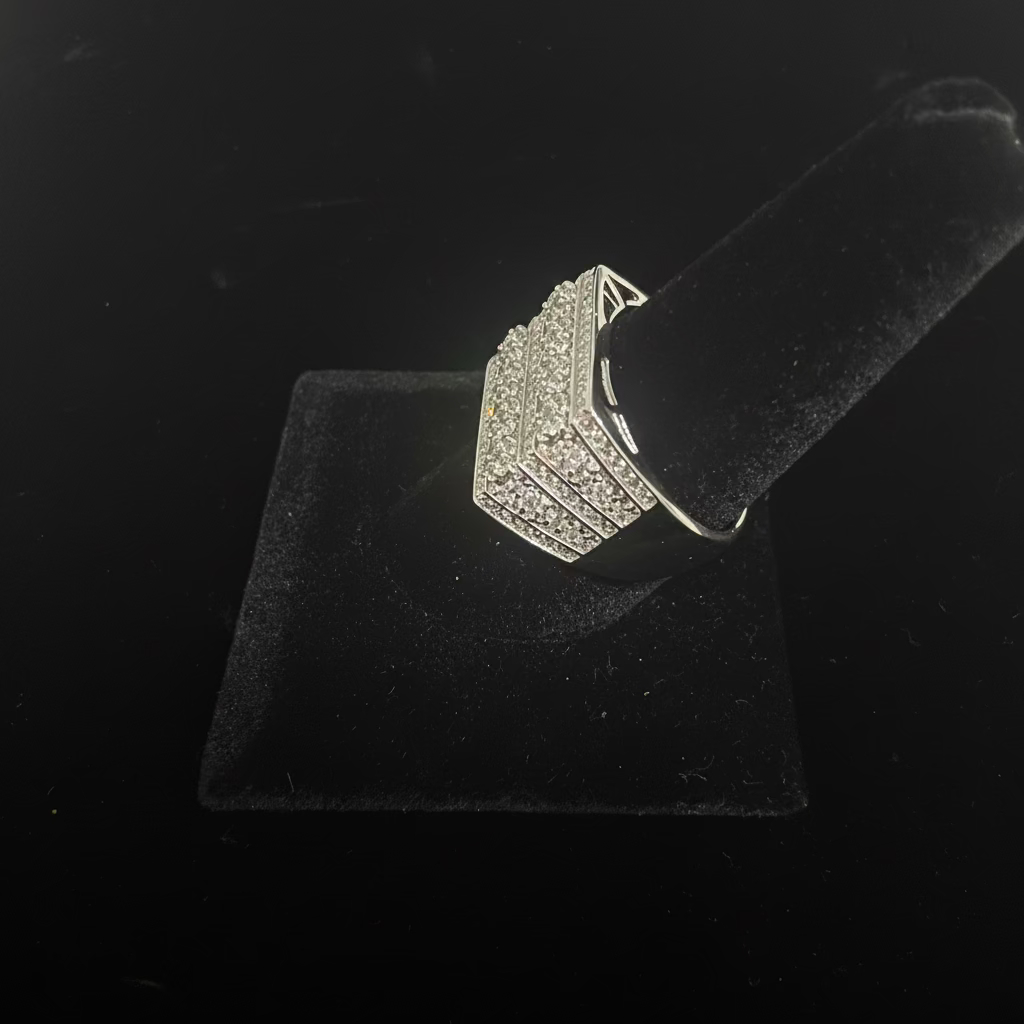 Iced Out Rectangle Ring – 925 Sterling Silver