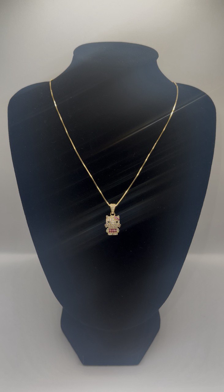 Gold Hello Kitty Pendant with CZ Stones