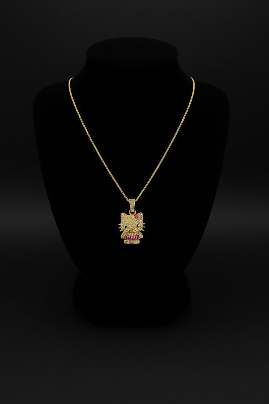 Gold Hello Kitty Pendant with CZ Stones