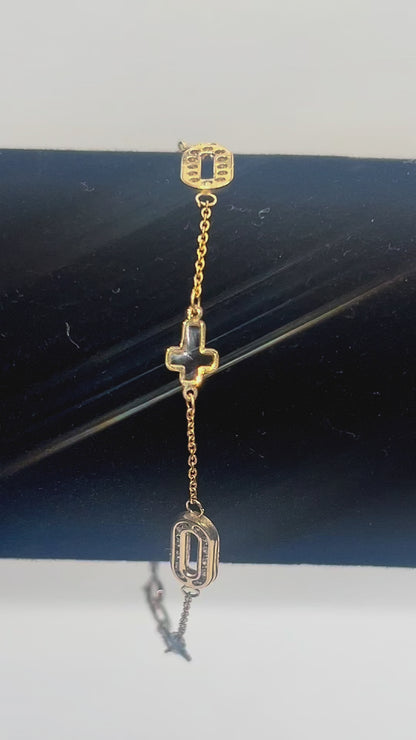 Gold Bracelet – Cross & Oval Design