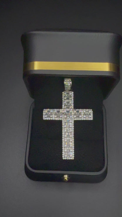 Iced Baguette Cross Pendant – Silver CZ Pendant